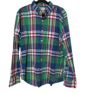 J Crew Summer Plaid Button Down Shirt Lightweight Red Blue Green Preppy